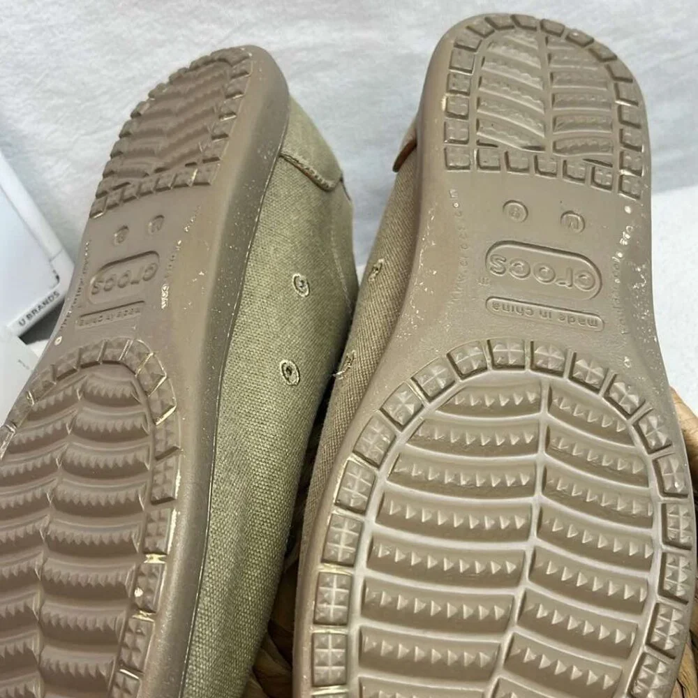 Crocs Men's Khaki‎ Canvas Lace Up Oxfords SZ 9M Office Casual Hipster Comfort